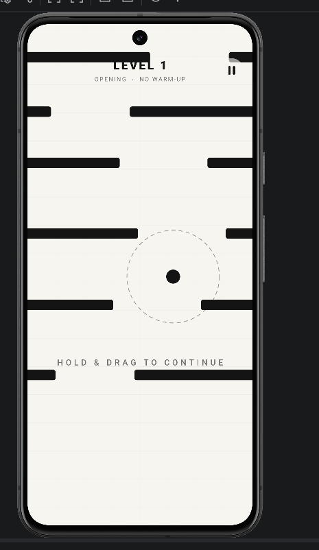 Escape the Walls gameplay showing the ball between shifting black walls